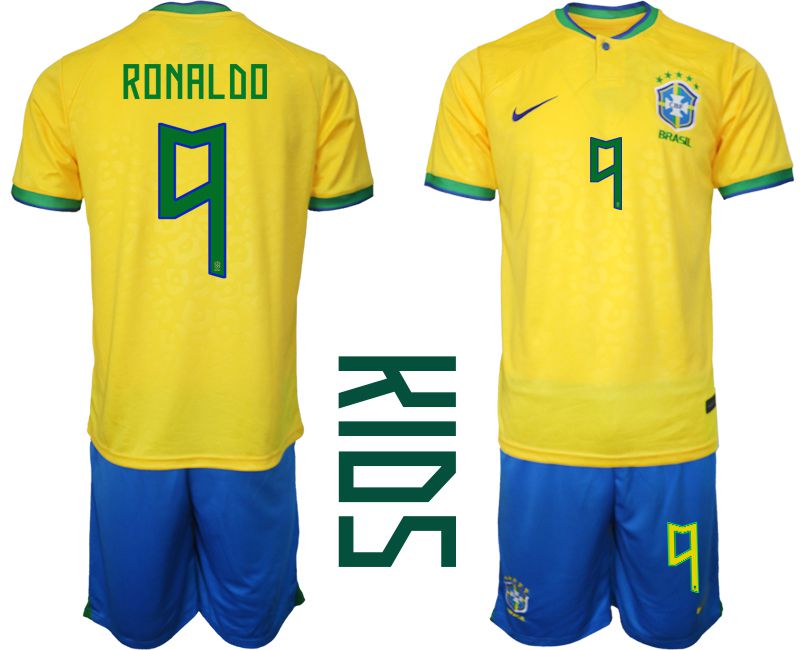 Youth 2022 World Cup National Team Brazil home yellow 9 Soccer Jersey